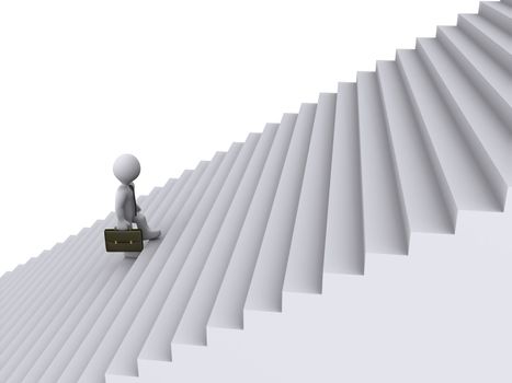 3d businessman is tired of climbing stairs