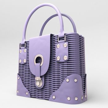 Women's lilac wicker handbag closeup on light background