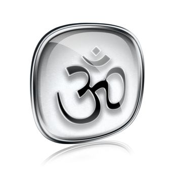 Om Symbol icon grey glass, isolated on white background.