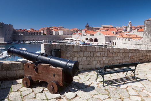 Dubrovnik old town with an old canon as defence in Croatia