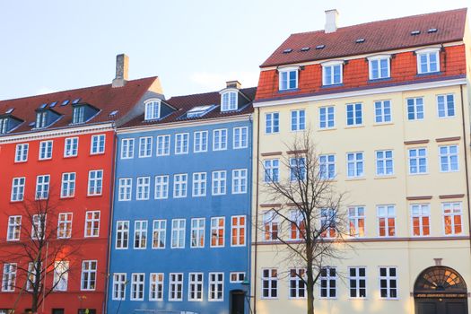 Red Blue and yellow apartments in Copenhagen Denmark