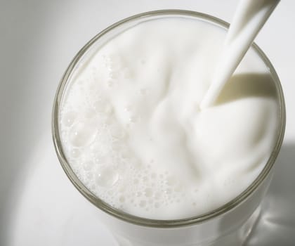 Pouring milk into a single glass