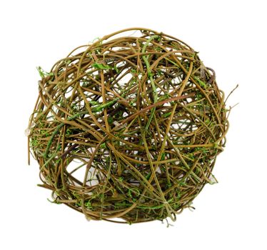 decorative wicker wooden round balls isolated on white background