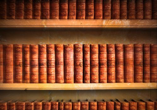 Collection of old weathered books in vintage tones