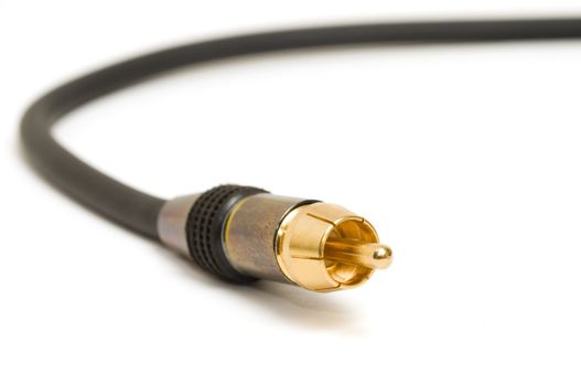 Selective focus on video cable connection isolated on a white background