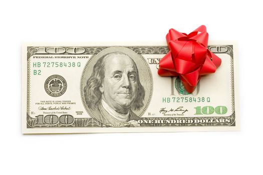 Dollar with holidays bow isolated on white