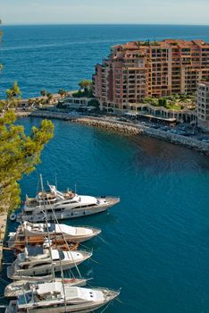 Yachts and apartments in port Fontvielle in Monte Carlo