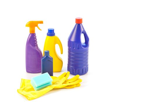 Household cleaning equipment on a white background