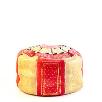 Traditional moroccan leather cushion seat on a white background