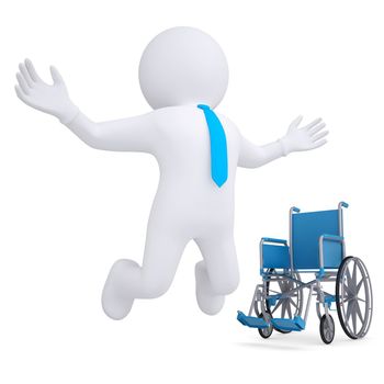 3d white man got rid of the wheelchair. Isolated render on a white background