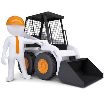 3d white man near the truck. Isolated render on a white background