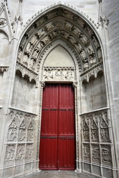 Door to beautiful gothic Cathedral of Saint Etienne in Auxerre, Burgundy, France
