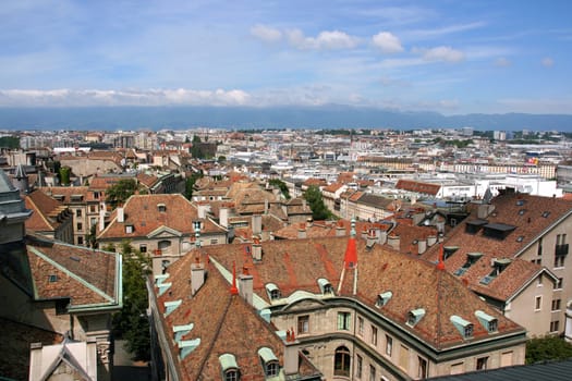 Aerial view of Geneva, Switzerland, seen from the top of cathedral