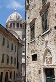 Croatia - Sibenik in Dalmatia. Cathedral church is a  UNESCO World Heritage Site.