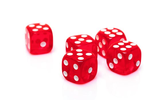 Red Transparent Playing Bones, closeup on a white background