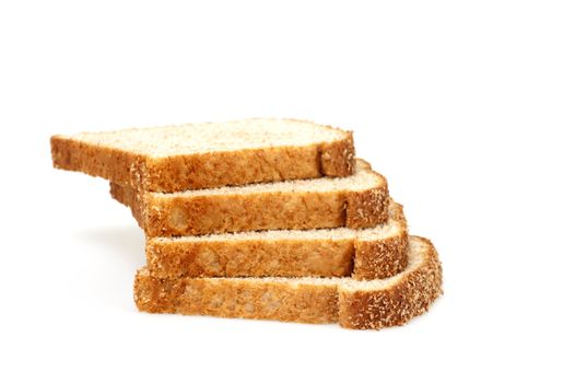 Several slices of whole grain bread photographed on a white background.