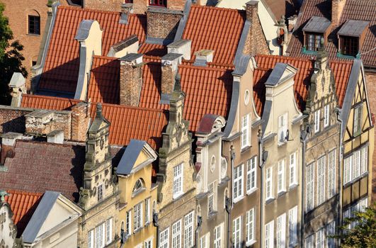 High angle view of the historic city of Gdansk, in Northern Poland.