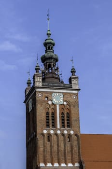 Clock Tower in the Old Town of Gdansk, Poland.