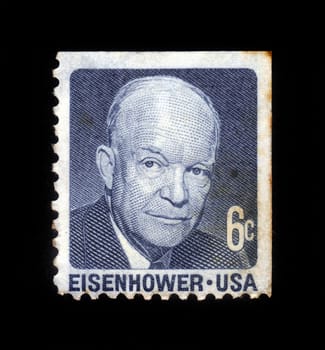 USA-CIRCA 1970:A stamp printed in USA shows image of the Dwight David "Ike" Eisenhower was a five-star general in the United States Army and the 34th President of the United States, circa 1970.