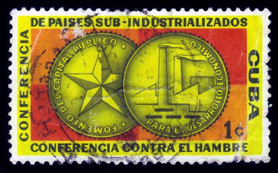 Cuba - CIRCA 1960: A stamp printed in Cuba shows medal dedicated to sub-industrialized countries conference in Havana, circa 1960
