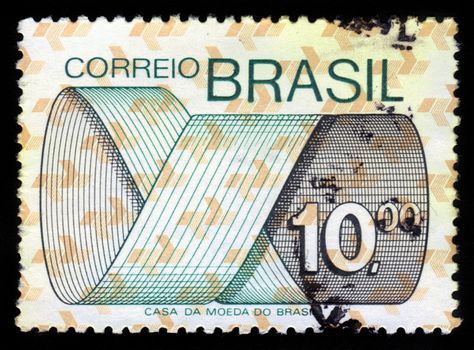BRAZIL - CIRCA 1974: A stamp printed in Brazil shows graphic representation of mobius strip or mobius band, circa 1974
