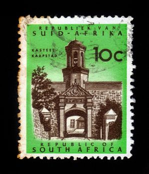 SOUTH AFRICA - CIRCA 1961: A stamp printed in South Africa RSA shows Cape Town Castle entrance, Kaapstad, the castle of Good Hope is a star shaped fort, built 1666-1679 circa 1961