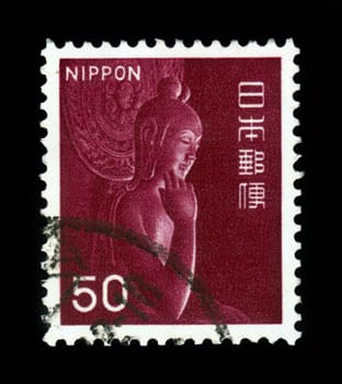 JAPAN - CIRCA 1966: A stamp printed in Japan shows Miroku Bosatsu wood statue in Chugu-ji, Nara perfecture, circa 1966.