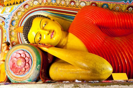 reclining buddha in isurumuniya temple, anuradhapura, sri lanka