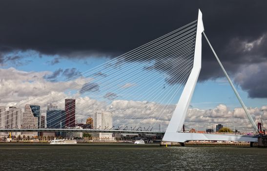 View on Erasmus Bridge . Erasmus Bridge is one of the icons of Rotterdam on September 28, 2012 in Rotterdam, The Netherlands