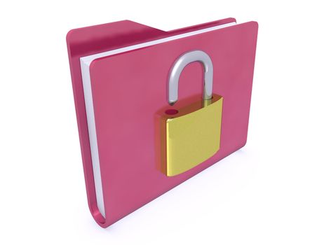 red folder paper icon and padlock opened on white background