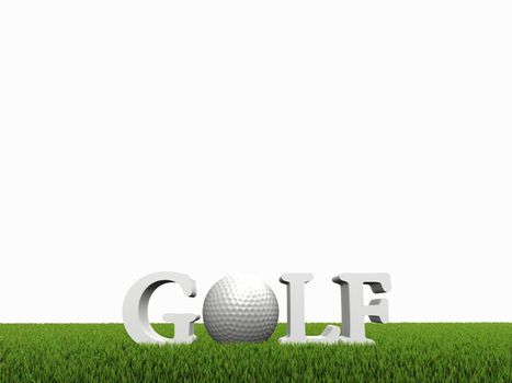 golf concept on green gras on white background