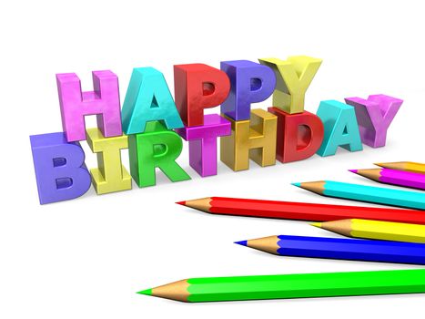 happy birthday with colored letters and pencils