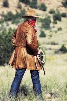 woman with rope outdoor, western style