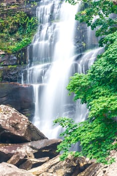 Beautiful waterfall and green maple tree in rain forest  at Thailand.