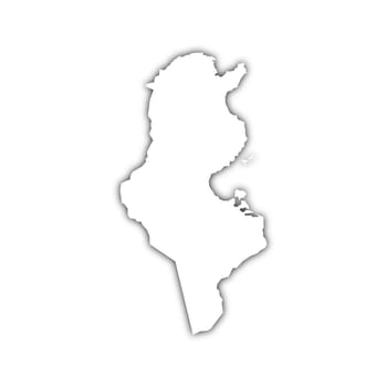 map of tunisia with shadow on white background