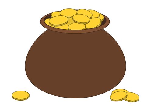 Riches symbol: clay pot filled with gold coins