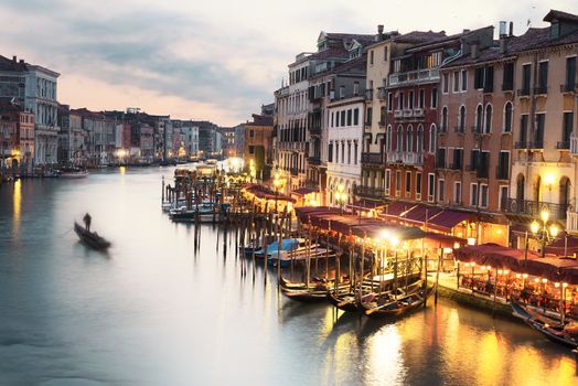 famous grand canale from Rialto Bridge at blue hour, Venice, Italy