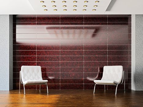 Room with two  chairs near the wall