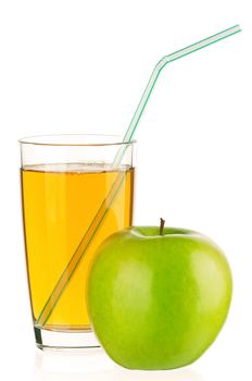 Apple juice in glass isolated on white background