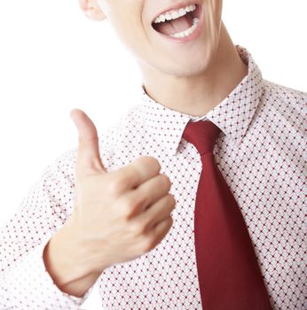 Successful unrecognizable businessman making thumbs up gesture