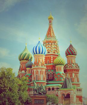 St Basils cathedral and Monument to Minin and Pozharsky on Red Square in Moscow Russia
