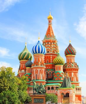 St Basils cathedral and Monument to Minin and Pozharsky on Red Square in Moscow Russia
