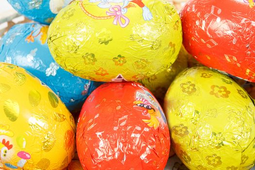 close up of color easter chocolate eggs