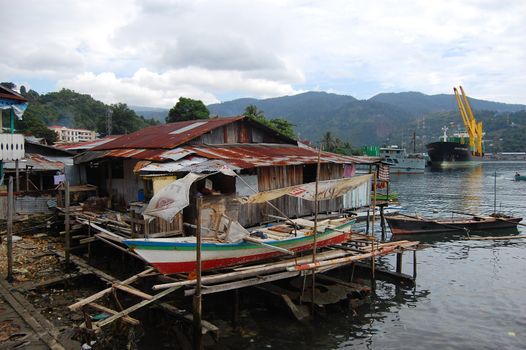 Village at sea coast port view, Jayapura, Indonesia