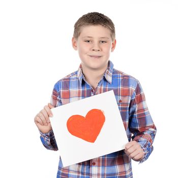 Drawn heart in boy hands