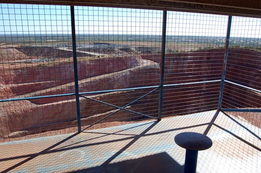 Tourist lookout at open pit gold mine.
Cobar town, Australia