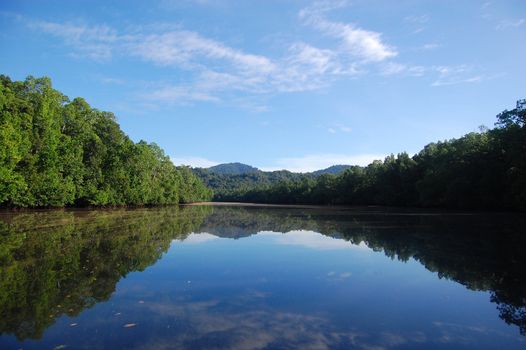 River hills reflection, Papua New Guinea