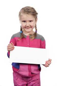 girl with empty horizontal blank on white background