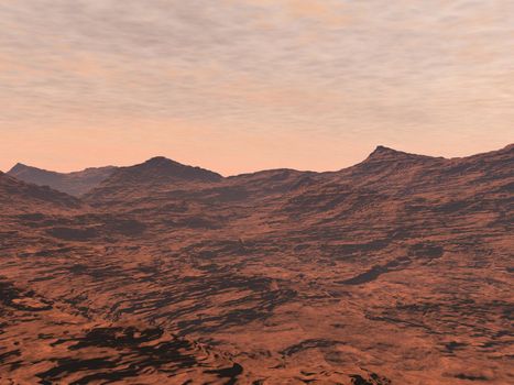 Red desert and clouds to illustrate Mars landscape