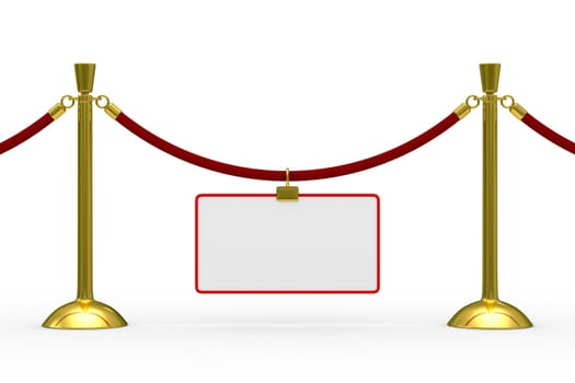 Gold stanchions on white background. Isolated 3D image